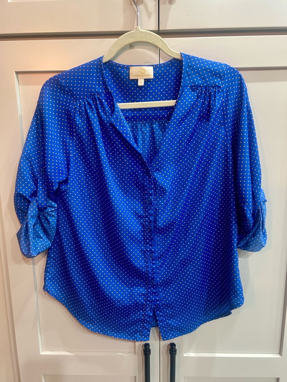 Collective Concepts Royal Blue Polka Dot Button-Down Blouse SZ Small